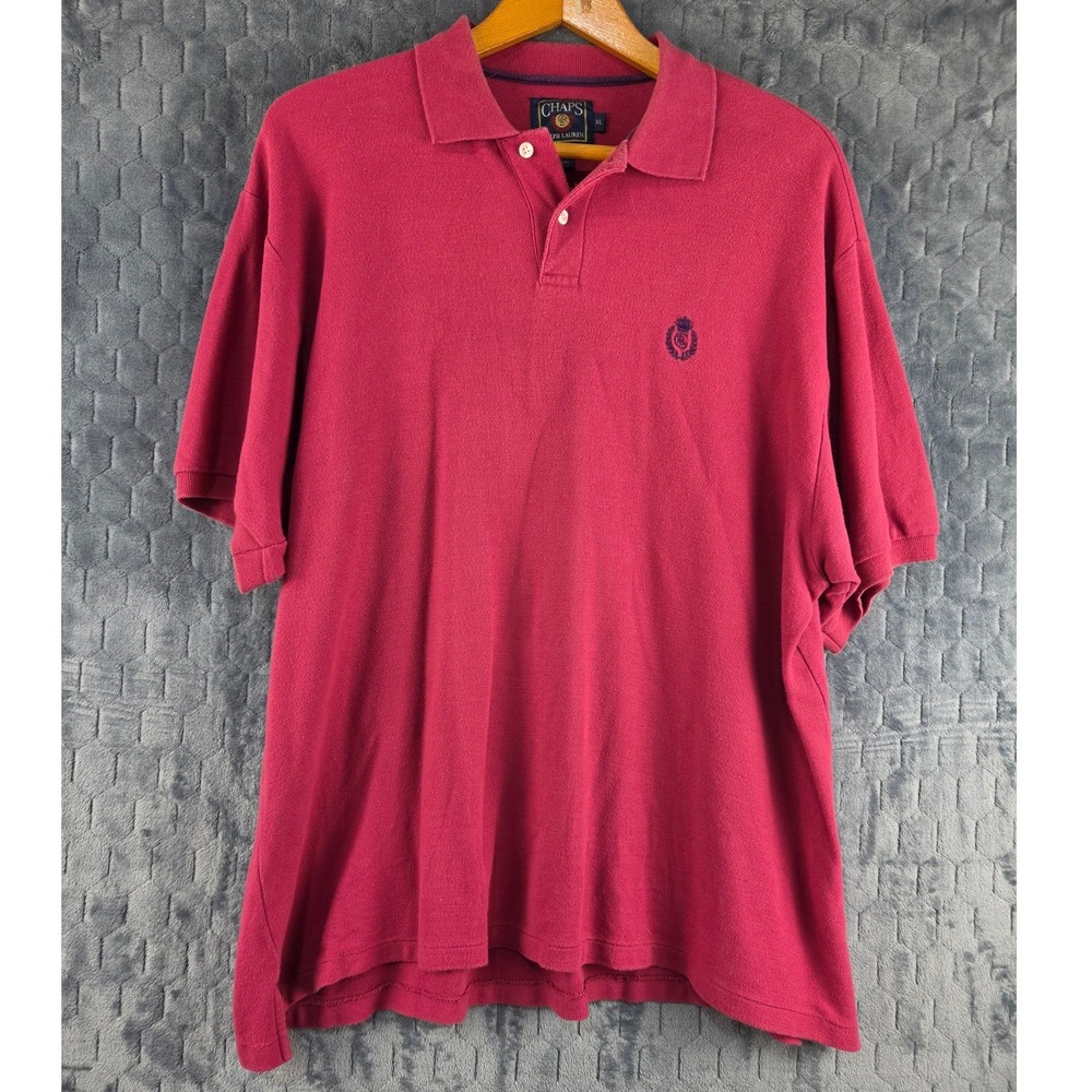 Chaps Ralph Lauren Mens XL Burgundy Red Cotton Pique Short Sleeve Crest Polo